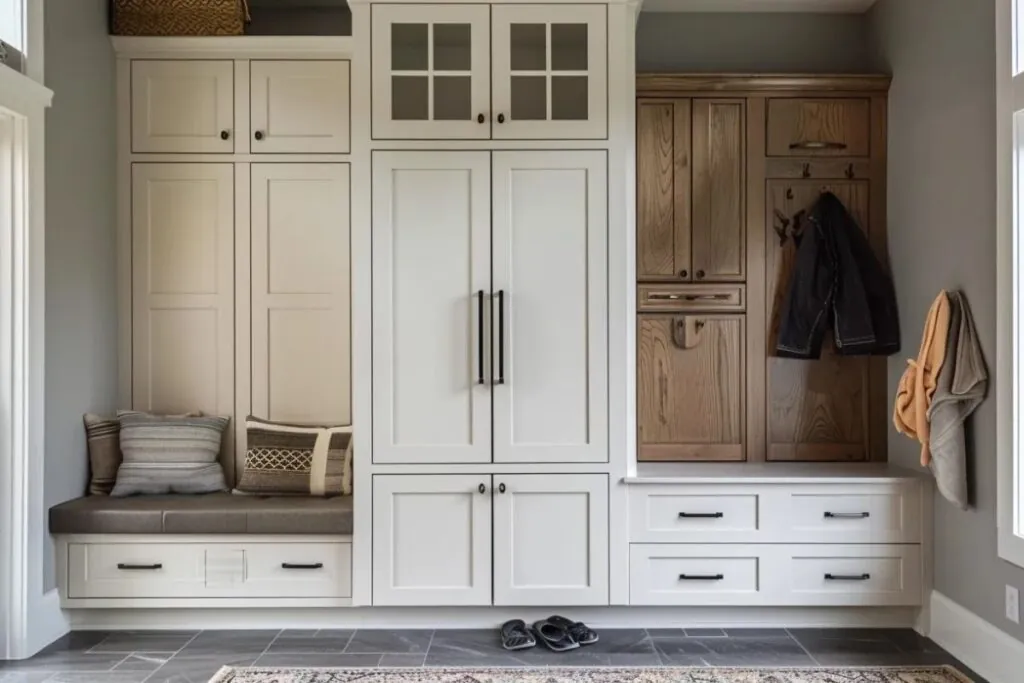 white painted mudroom storage boston ma