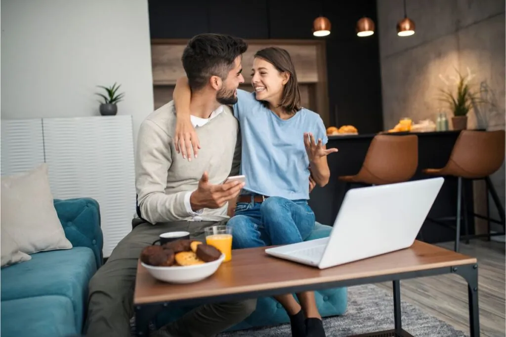 happy couple relaxed at home